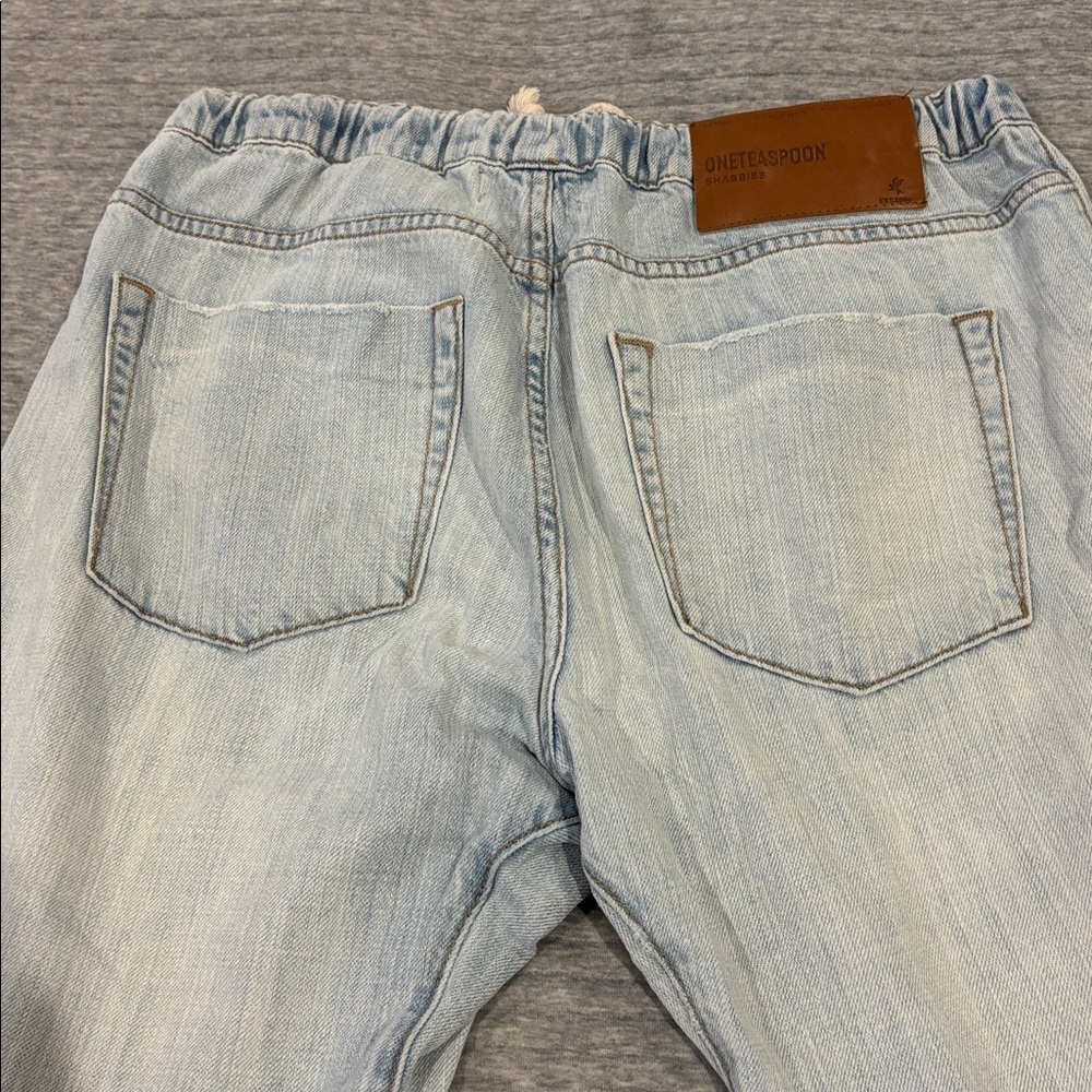 Light Blue Distressed Drawstring Denim Pants - image 4